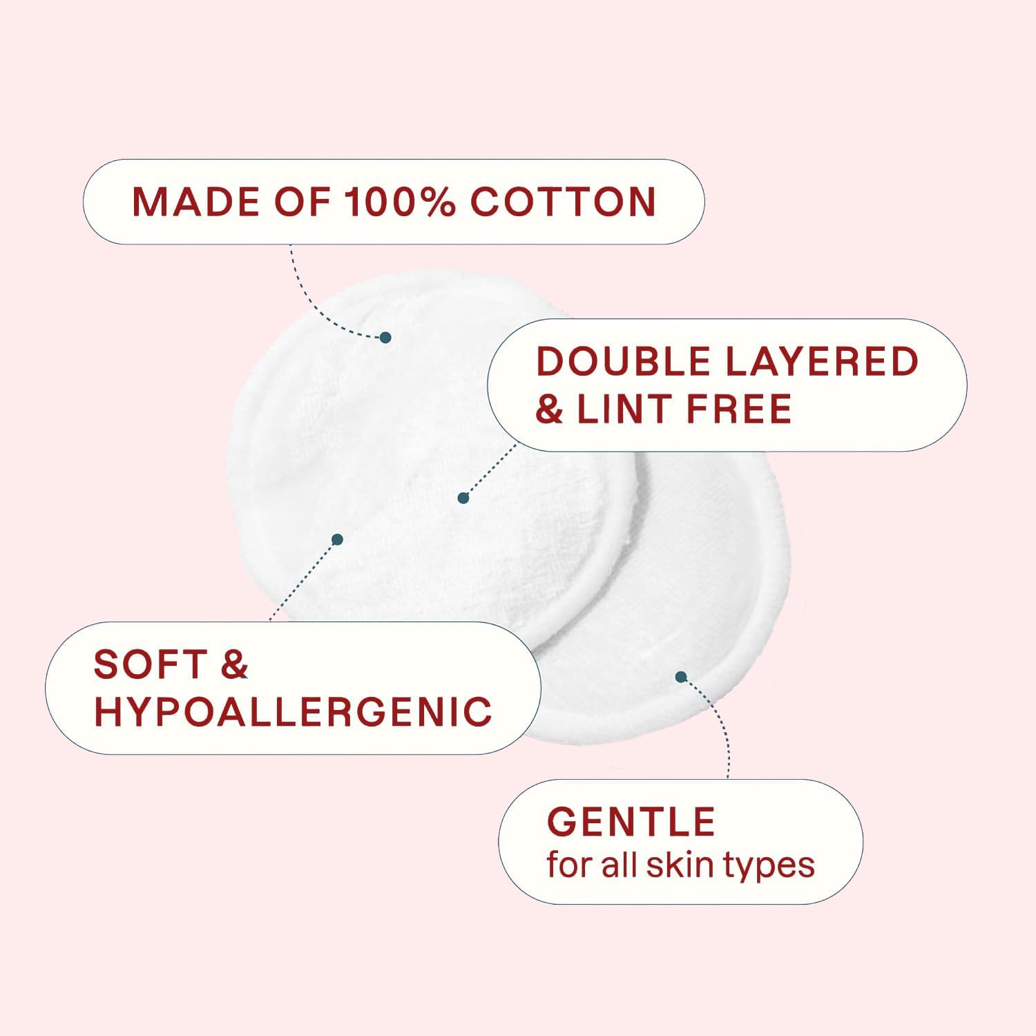 Cotton Rounds (300 Count) Makeup Remover Pads, Hypoallergenic, Lint-Free | 100% Pure Cotton