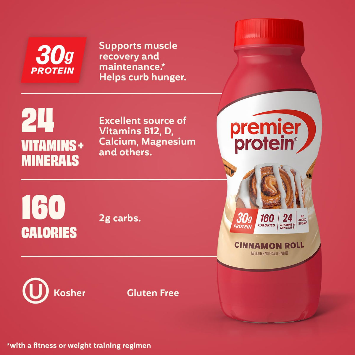Premier Protein 30g High Protein Shake, Cinnamon Roll, 12 Pack