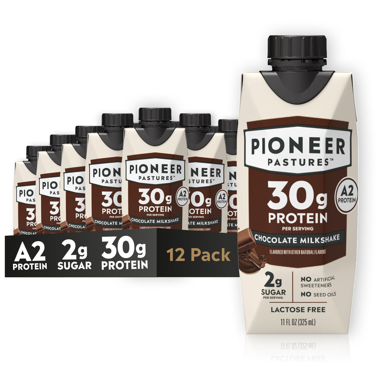 Pioneer Pastures High Protein A2 Milkshakes, Vanilla, 11oz, 12 Pack