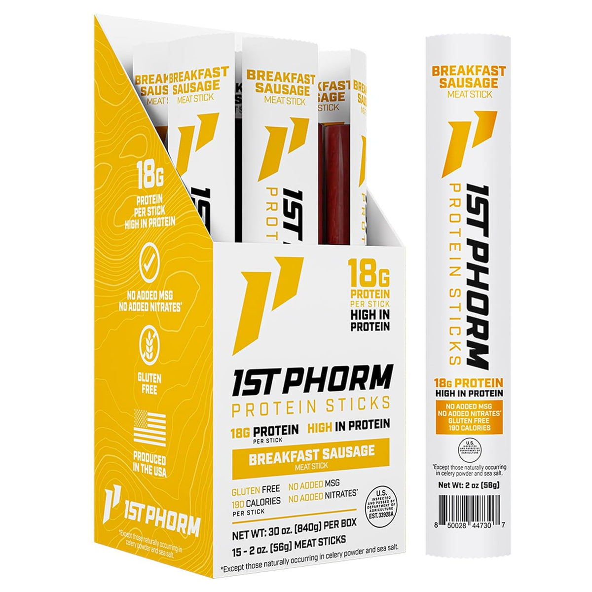 1st Phorm Protein Sticks, Breakfast Sausage, 18g Protein, 15 Count