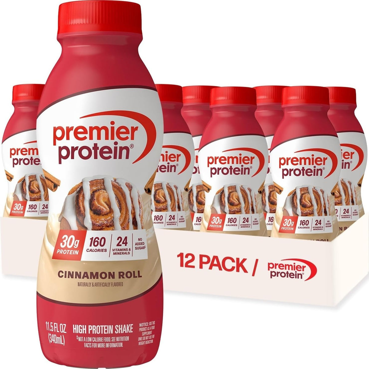 Premier Protein 30g High Protein Shake, Cinnamon Roll, 12 Pack
