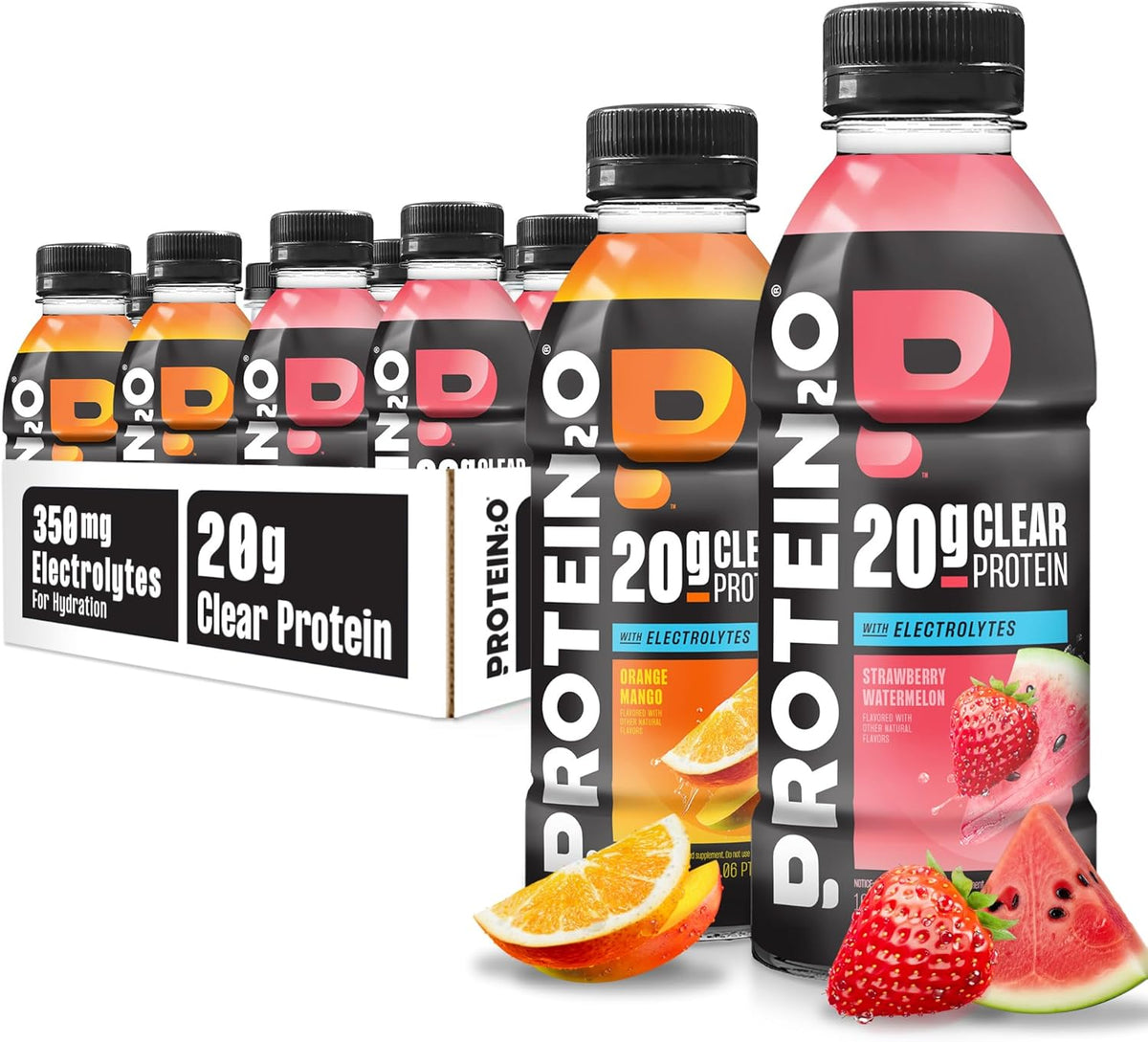 Protein2o 2-in-1 Clear Whey Protein & Electrolyte Beverage, 20g Protein, Gluten-Free, Keto, 16.9 fl oz Bottles (12 Count Variety Pack)