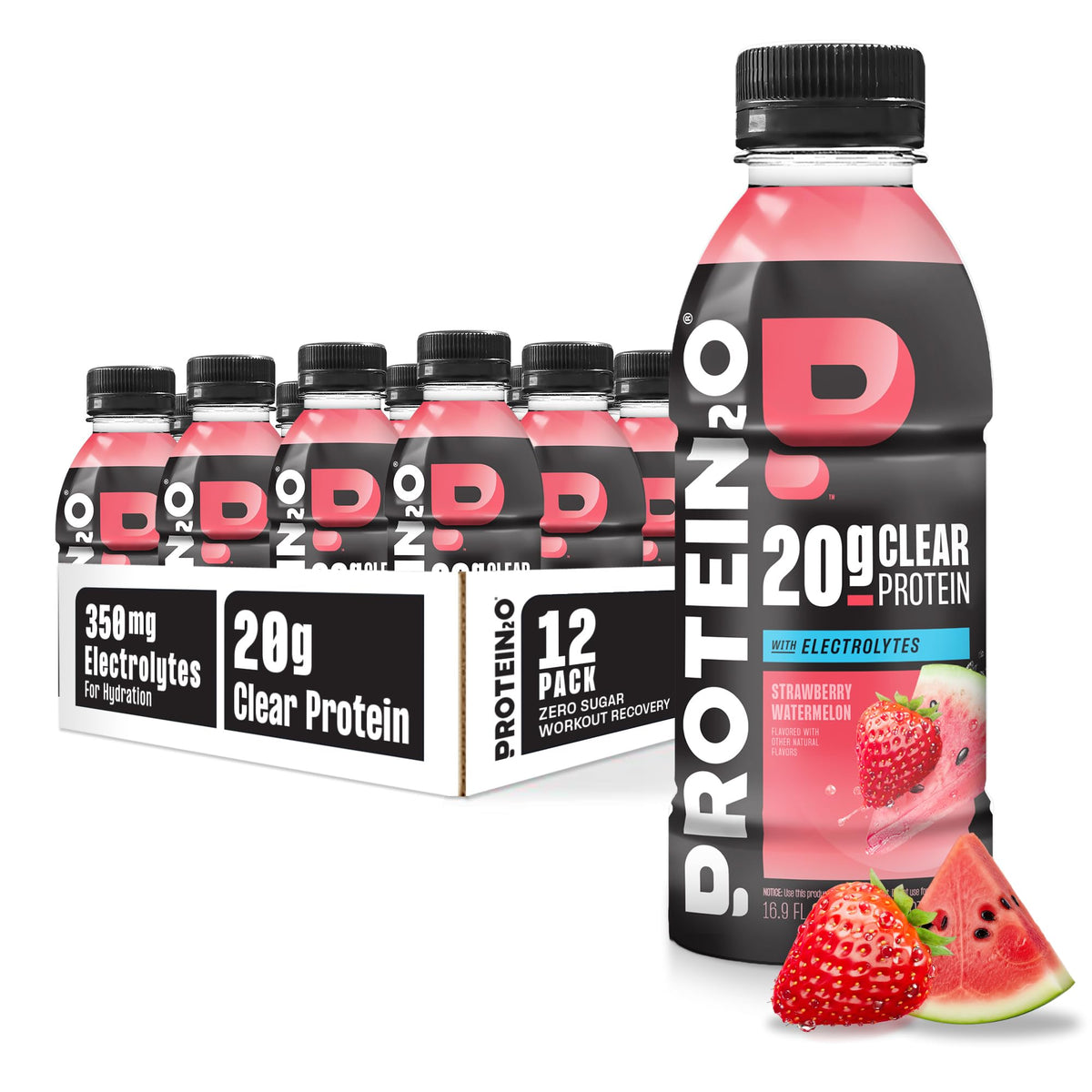 Protein2o 2-in-1 Clear Whey Protein & Electrolyte Beverage, 20g Protein, Gluten-Free, Keto, 16.9 fl oz Bottles (12 Count Variety Pack)