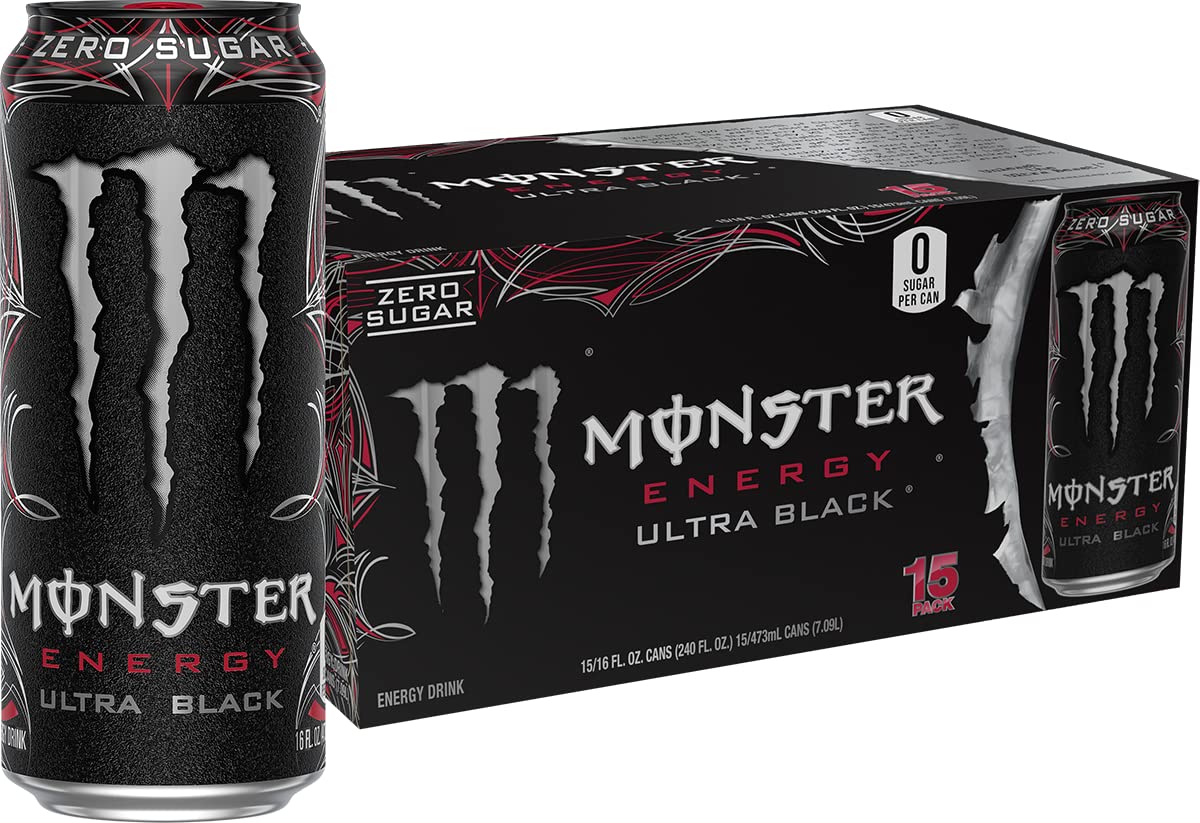 Monster Energy Ultra Black, Sugar Free Energy Drink, 16 Ounce