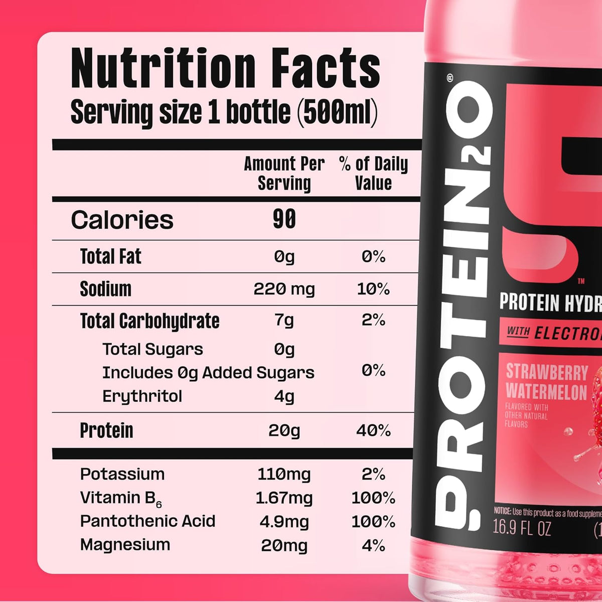 Protein2o 2-in-1 Clear Whey Protein & Electrolyte Beverage, 20g Protein, Gluten-Free, Keto, 16.9 fl oz Bottles (12 Count Variety Pack)