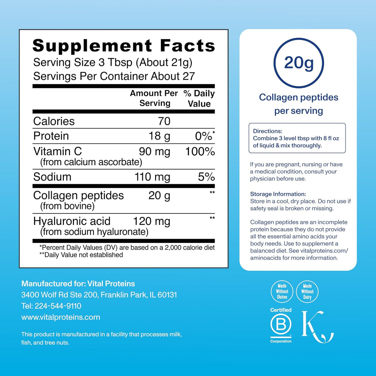 Vital Proteins Collagen Peptides Powder Advanced, Unflavored, 20oz