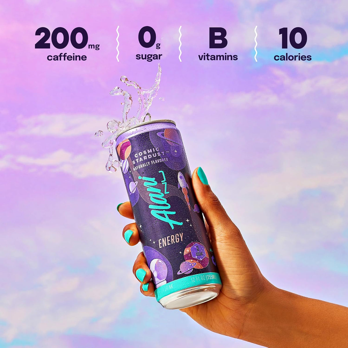 Alani Nu COSMIC STARDUST, Sugar Free, Low Calorie Energy Drinks, 200mg Caffeine, Biotin, B Vitamins, Zero Sugar, 10 Calories, 12 Fl Oz Cans, 24 Pack