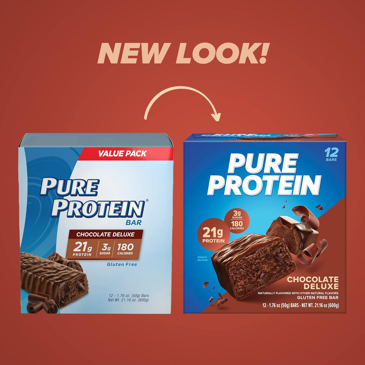 Pure Protein Chocolate Protein Shake & Bars, High Protein, Nutritious Snacks to Support Energy, Low Sugar, Gluten Free, Chocolate Deluxe, 1.76 oz., 12 Count(Pack of 1) (Packaging may vary)