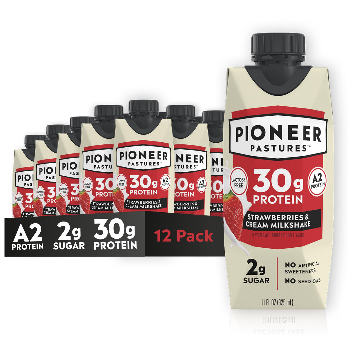 Pioneer Pastures High Protein A2 Milkshakes, Vanilla, 11oz, 12 Pack