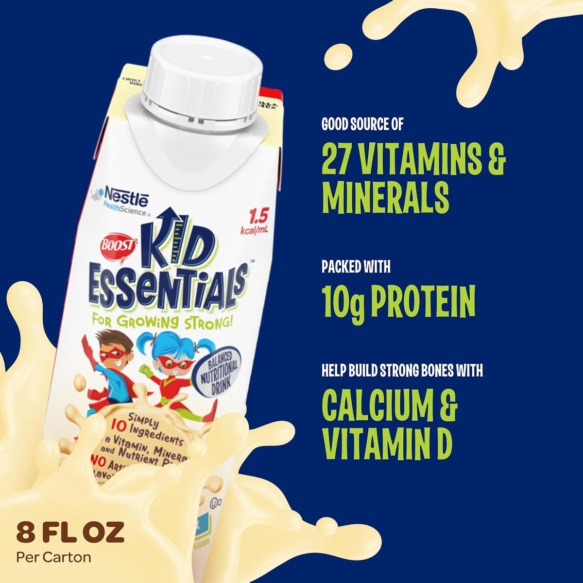 BOOST Kid Essentials 1.5kcal Nutritional Drink, Vanilla Vortex, 8 Fl Oz