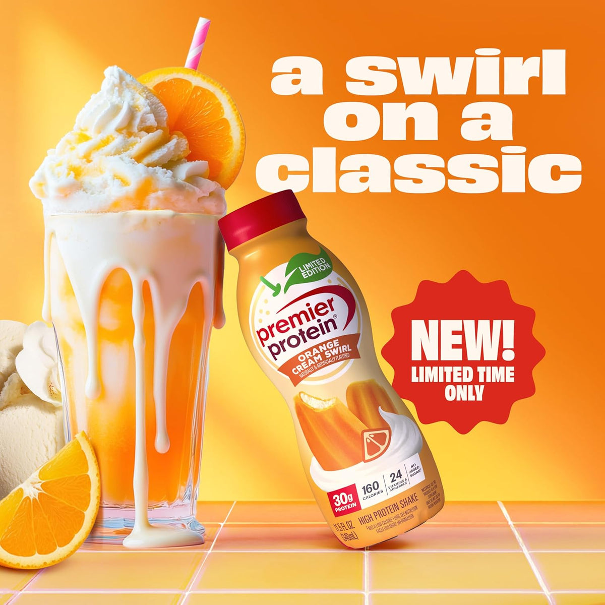 Premier Protein LIMITED EDITION 30g Shake, Orange Cream Swirl, 12 Pack