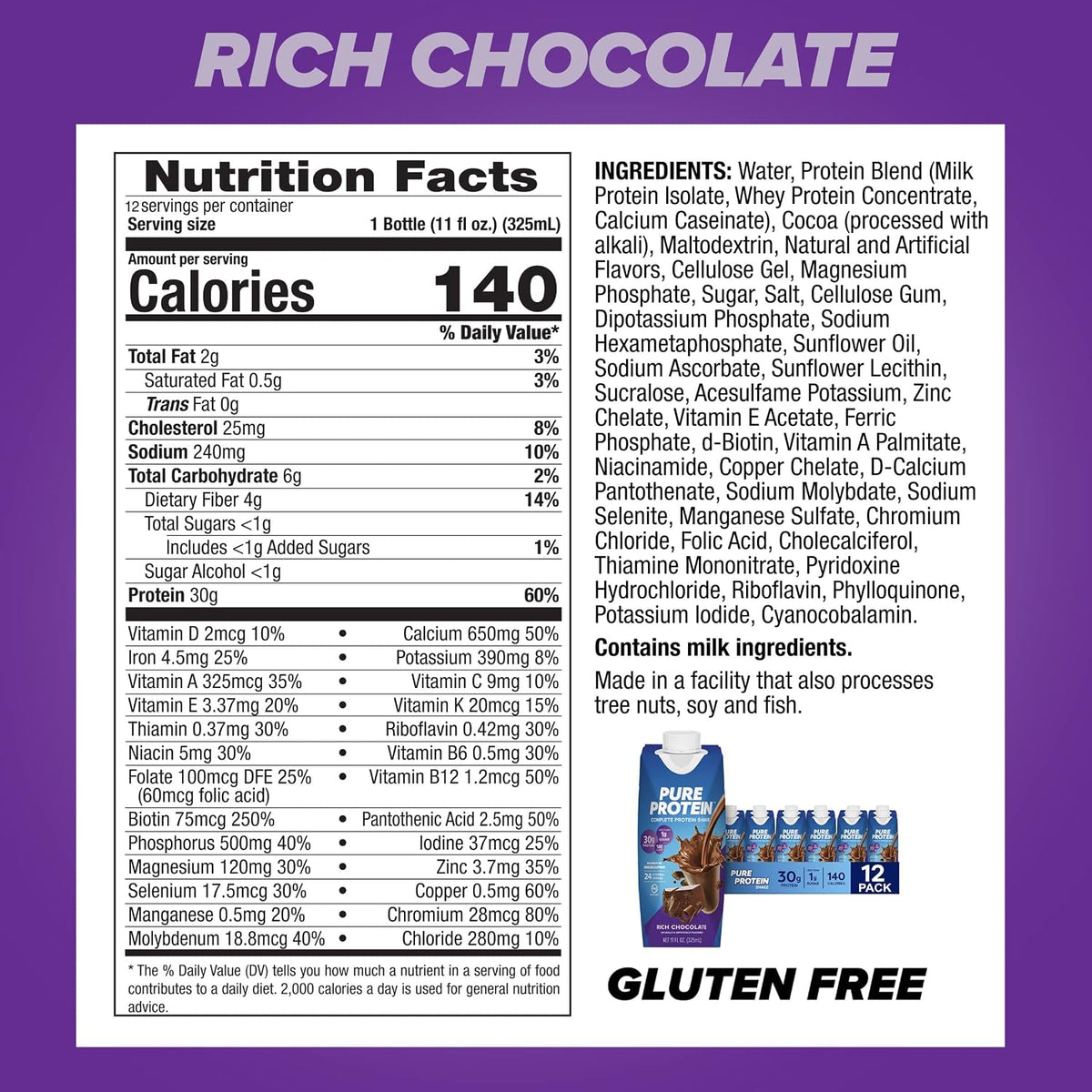 Pure Protein Chocolate Protein Shake & Bars, High Protein, Nutritious Snacks to Support Energy, Low Sugar, Gluten Free, Chocolate Deluxe, 1.76 oz., 12 Count(Pack of 1) (Packaging may vary)