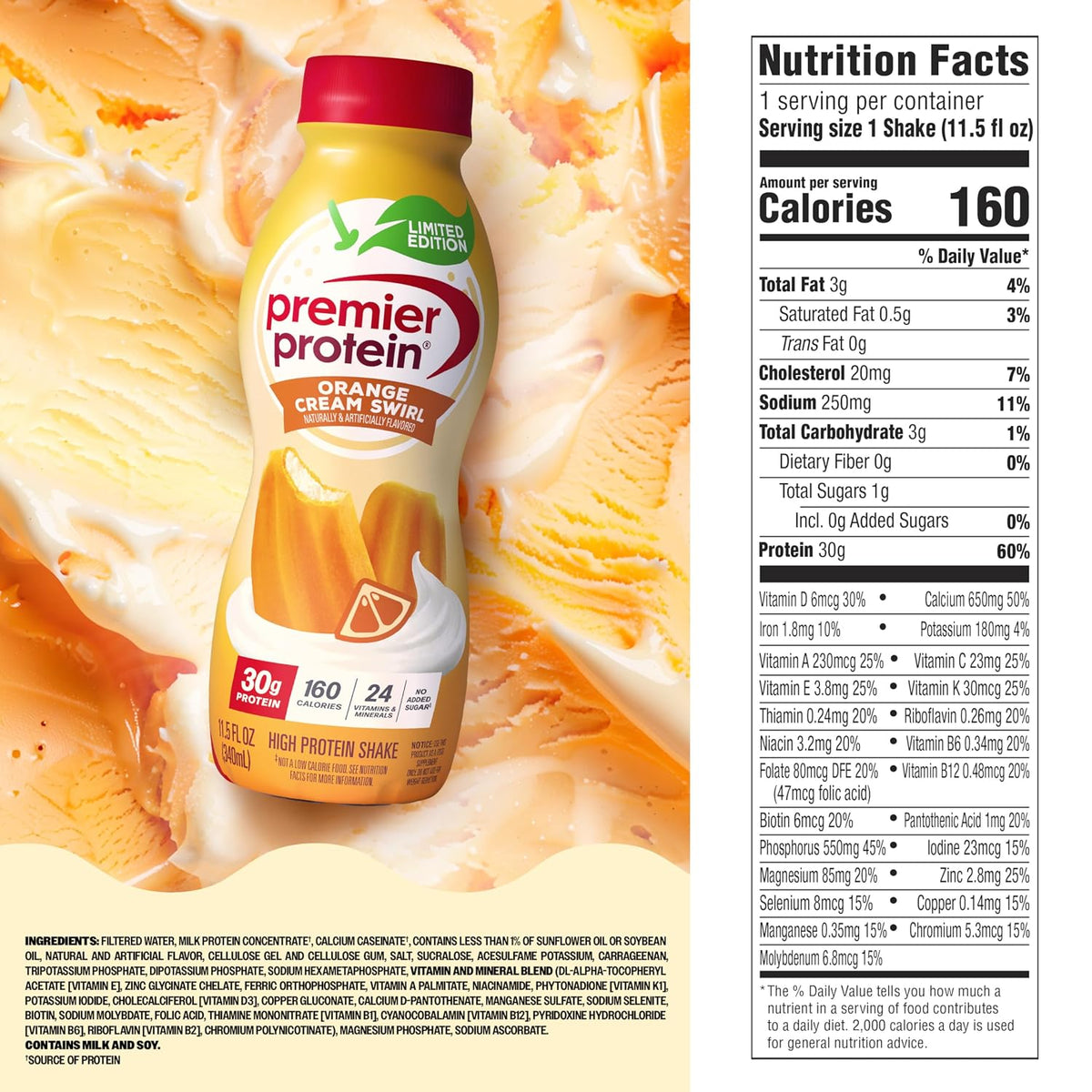 Premier Protein LIMITED EDITION 30g Shake, Orange Cream Swirl, 12 Pack